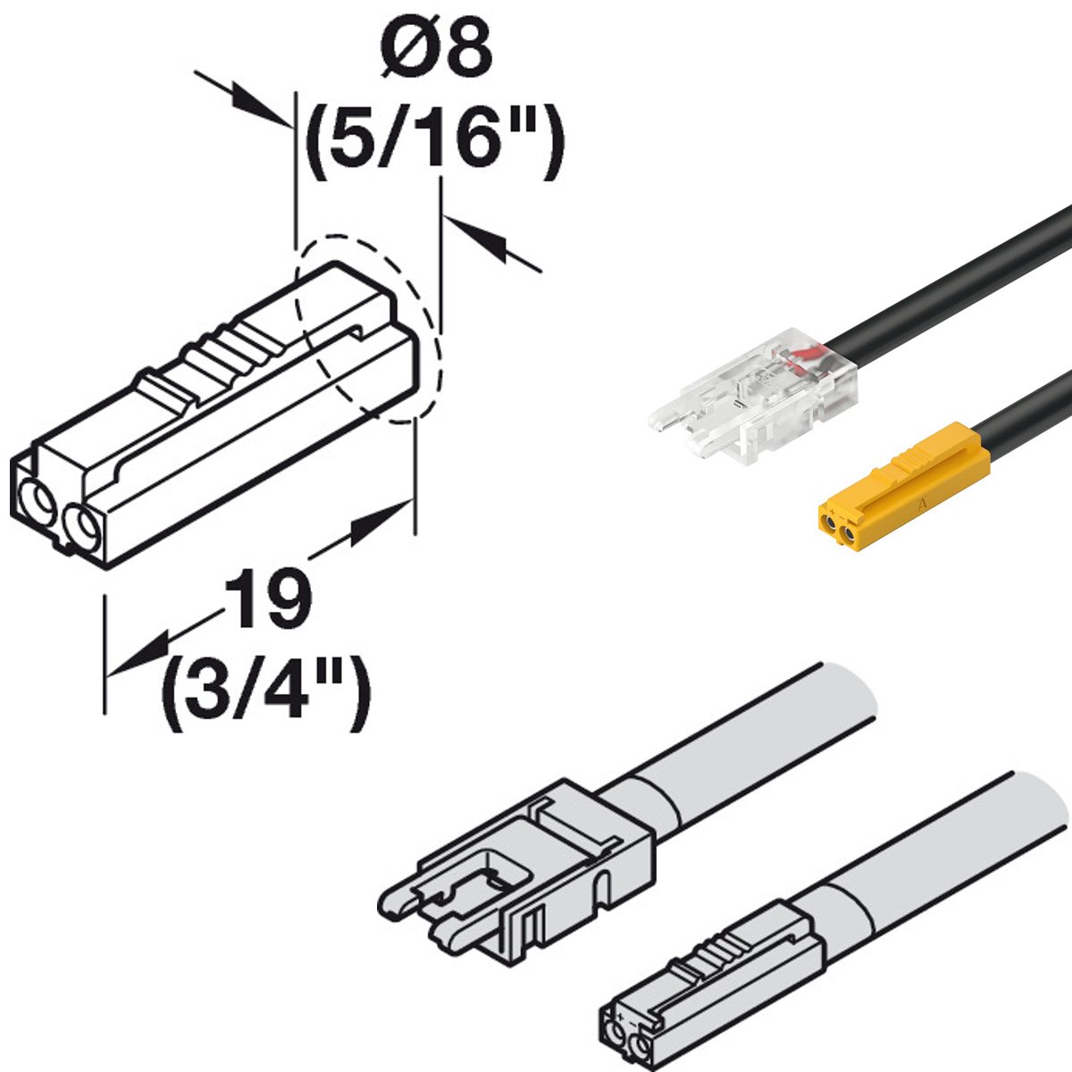 Connecting Lead für loox5 12v Modular Lichter mit Snap-In Stecker 1m/2m lang 