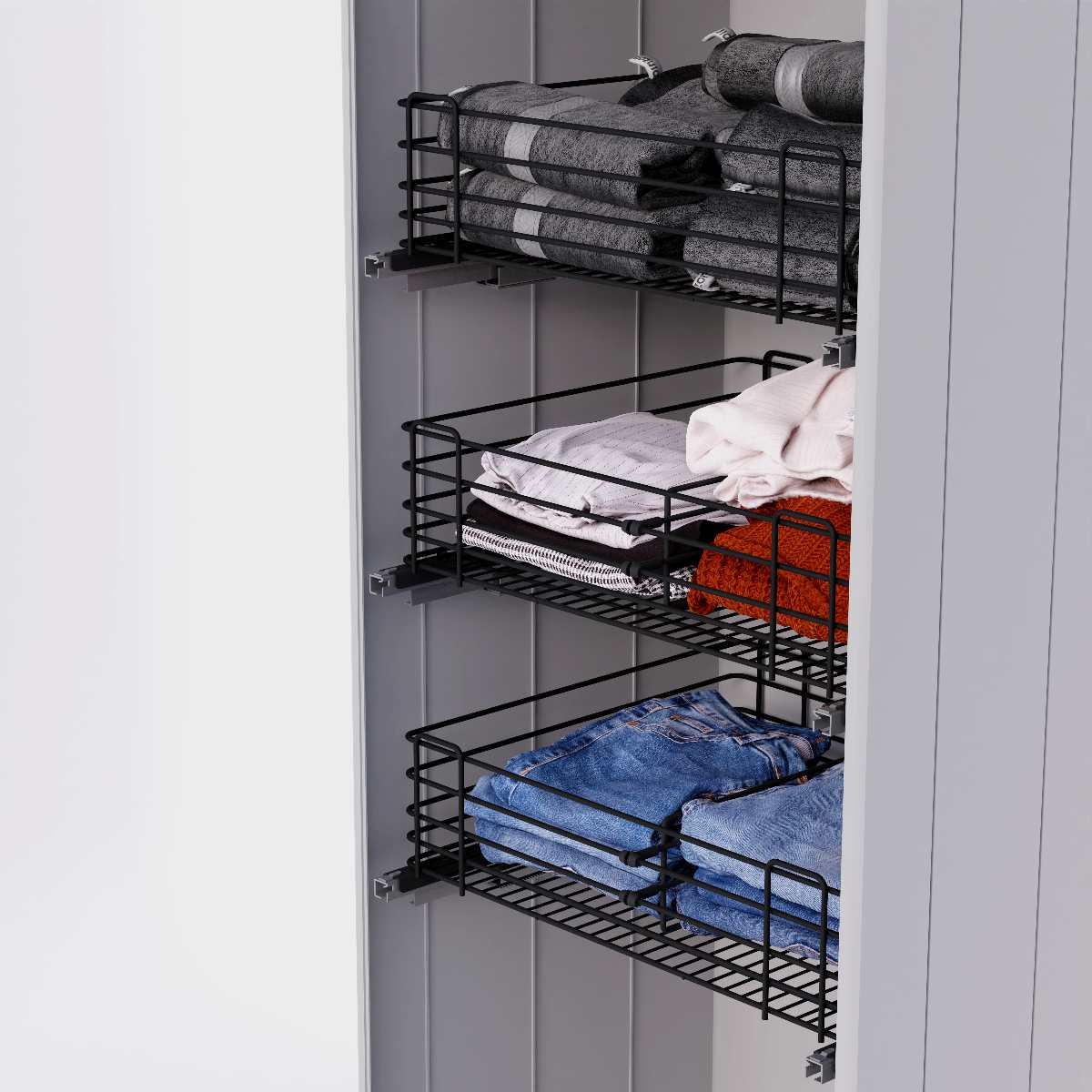 Set Of 2 Pull-Out Wire Basket Drawers – Wardrobe Organizer, Steel, Ball Bearing Runners