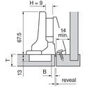9897-010-Blum Clip Top Inset 95 Degree Blumotion Cabinet Hinge 71B9750 With Mounting Plate