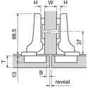 0640-010-Blum Clip Top Half Overlay 110 Degree Cabinet Hinge 71T3650 With Mounting Plate
