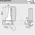 0640-010-Blum Clip Top Half Overlay 110 Degree Cabinet Hinge 71T3650 With Mounting Plate