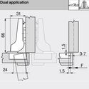 9785-012-Blum Clip Top Half-Overlay 95 Degree Blumotion Cabinet Hinge 70T9690BTL Inserta With Mounting Plate Onyx