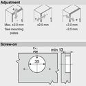 10703-003-Blum Clip Top Full Overlay 95 Degree Sprung Refrigerator Door Hinge 91K9550 Mounting Plate