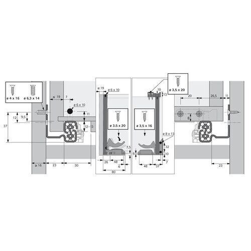 9367-010-Hettich Quadro V6 Full Extension Push To Open Runners (≤19mm Drawer Sides)