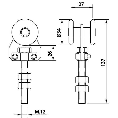 4887-001-S-40 Pair of Stainless Steel/Nylon Single Trolleys 150kg (INOX)