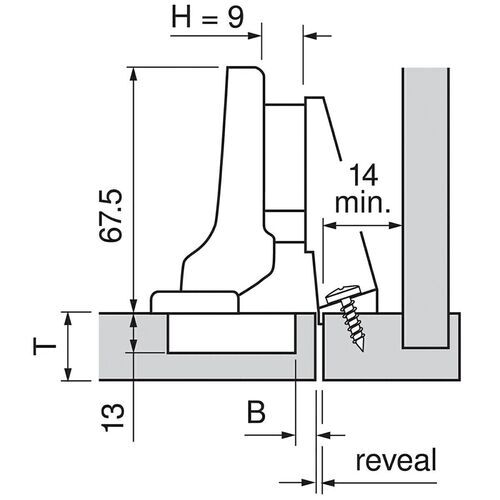 9897-010-Blum Clip Top Inset 95 Degree Blumotion Cabinet Hinge 71B9750 With Mounting Plate