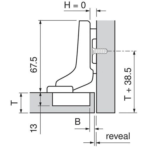 9897-010-Blum Clip Top Inset 95 Degree Blumotion Cabinet Hinge 71B9750 With Mounting Plate
