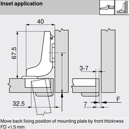 9897-010-Blum Clip Top Inset 95 Degree Blumotion Cabinet Hinge 71B9750 With Mounting Plate