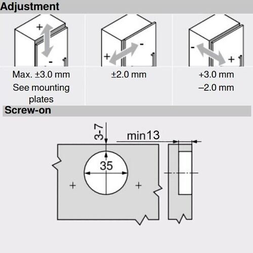 0638-010-Blum Clip Top Standard Inset 110 Degree Cabinet Hinge 71T3750 With Mounting Plate