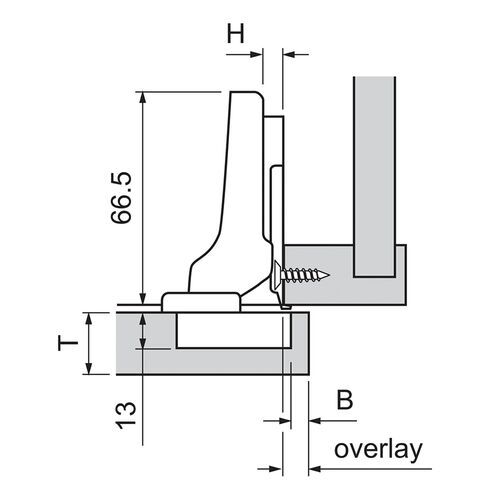 0640-010-Blum Clip Top Half Overlay 110 Degree Cabinet Hinge 71T3650 With Mounting Plate