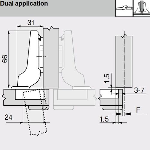 8374-010-Blum Clip Top Half Overlay 95 Degree Blumotion Cabinet Hinge 71B9650 With Mounting Plate