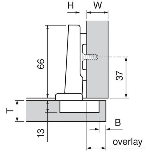 9780-012-Blum Clip Top Full Overlay 95 degree Unsprung Hinge For Tip-On 70T9550.TL With Mounting Plate Onyx