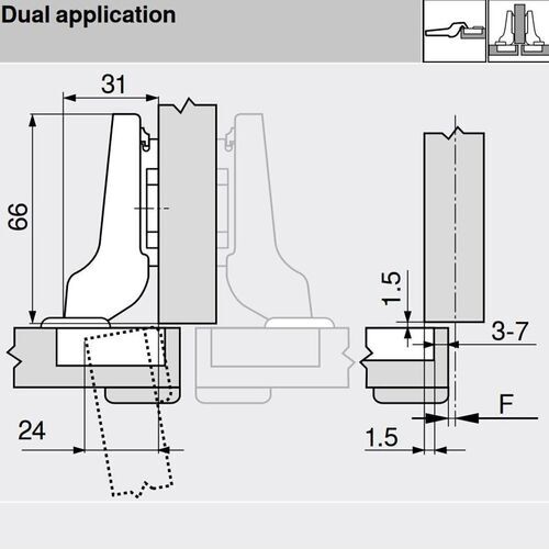 9785-012-Blum Clip Top Half-Overlay 95 Degree Blumotion Cabinet Hinge 70T9690BTL Inserta With Mounting Plate Onyx