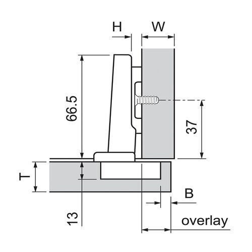 9883-010-Blum Clip Top Full Overlay 110 degree Unsprung Hinge For Tip-On 70T3550.TL With Mounting Plate