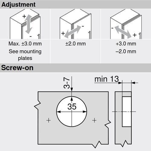 9883-010-Blum Clip Top Full Overlay 110 degree Unsprung Hinge For Tip-On 70T3550.TL With Mounting Plate