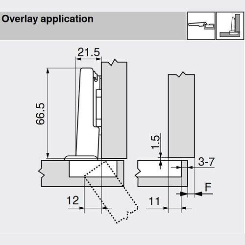 9883-010-Blum Clip Top Full Overlay 110 degree Unsprung Hinge For Tip-On 70T3550.TL With Mounting Plate