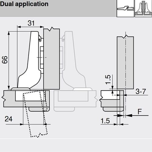 9889-010-Blum Clip Top Half Overlay 95 Degree Cabinet Hinge 70T9650.TL With Mounting Plate