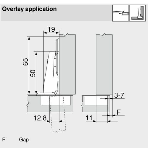 10703-003-Blum Clip Top Full Overlay 95 Degree Sprung Refrigerator Door Hinge 91K9550 Mounting Plate