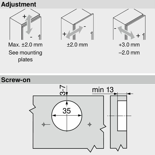 10703-003-Blum Clip Top Full Overlay 95 Degree Sprung Refrigerator Door Hinge 91K9550 Mounting Plate