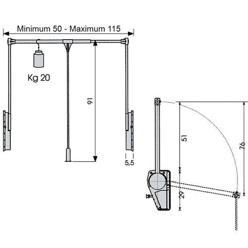 1897-002-Black Superlift 20kg Heavy Duty Pull Down Rail Lift