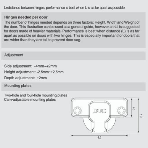11208-006-DTC Black C82 Sprung 110° Half Overlay Hinge And Plate