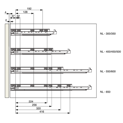 11461-008-Concealed Drawer Runner Push to Open Full Extension 35kg (Maximum 19mm Drawer Sides)