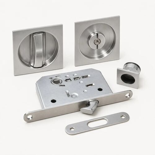 1578-004-Sliding Door Bathroom Lock Set - Square, Satin Nickel (35-44mm)