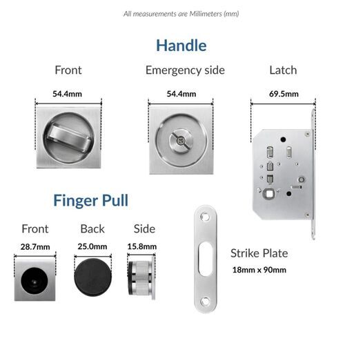1578-004-Sliding Door Bathroom Lock Set - Square, Satin Nickel (35-44mm)