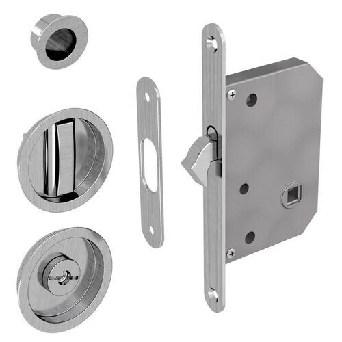 1579-004-Sliding Door Bathroom Lock Set - Round, Satin Nickel (35-44mm)