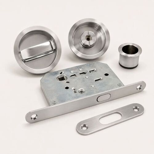 1579-004-Sliding Door Bathroom Lock Set - Round, Satin Nickel (35-44mm)