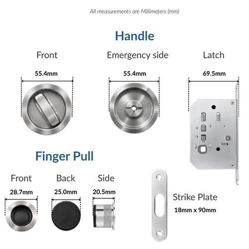 1579-004-Sliding Door Bathroom Lock Set - Round, Satin Nickel (35-44mm)